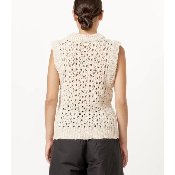 AMOMENTO Crochet Sleeveless Knit Sweater in Oatmeal Cream Size Small - Picture 9 of 9